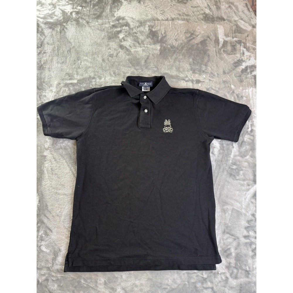 Psycho Bunny Sz XL 7 Black Polo Shirt Pima Cotton Camo Big Bunny Logo Embroidery